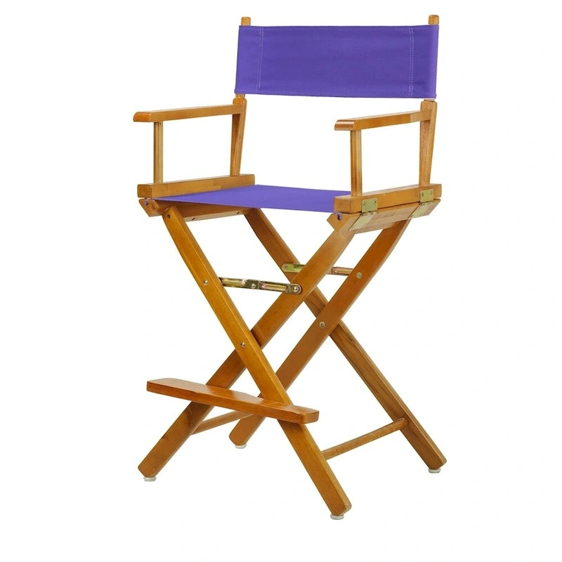 Chaise de metteur en scène pliable, hauteur comptoir, en bois massif, chêne miel multicolore