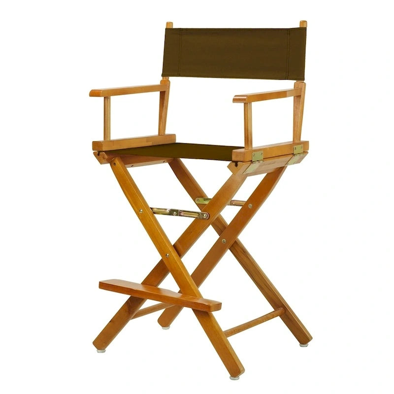 Chaise de metteur en scène pliable, hauteur comptoir, en bois massif, chêne miel multicolore