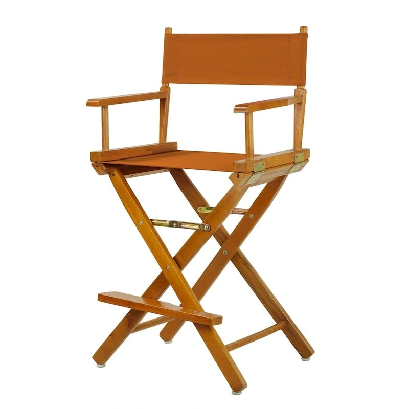 Chaise de metteur en scène pliable, hauteur comptoir, en bois massif, chêne miel multicolore