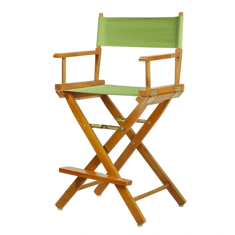 Chaise de metteur en scène pliable, hauteur comptoir, en bois massif, chêne miel multicolore
