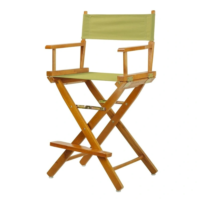 Chaise de metteur en scène pliable, hauteur comptoir, en bois massif, chêne miel multicolore