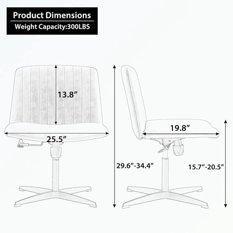 Chaise de bureau pivotante sans accoudoirs ergonomique avec dossier rayé à hauteur réglable