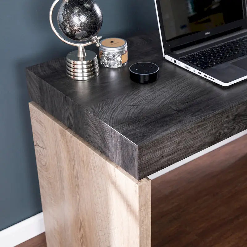 Bureau d'écriture bicolore noir et bois naturel style ferme moderne pour bureau à domicile