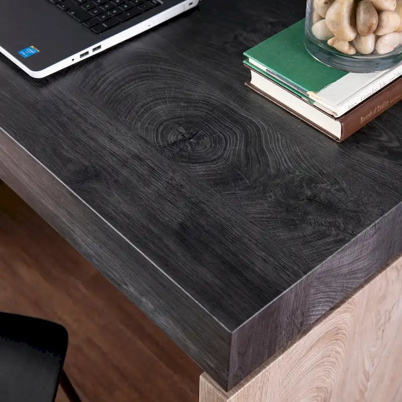 Bureau d'écriture bicolore noir et bois naturel style ferme moderne pour bureau à domicile