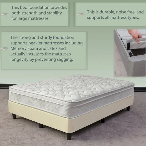 13-Inch Low Profile Beige Platform Bed Frame with Wood Slat Support