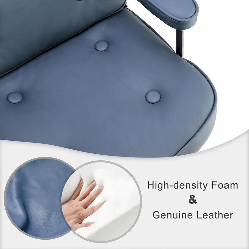 Fauteuil de bureau ergonomique en cuir capitonné à dossier mi-haut avec accoudoirs chromés