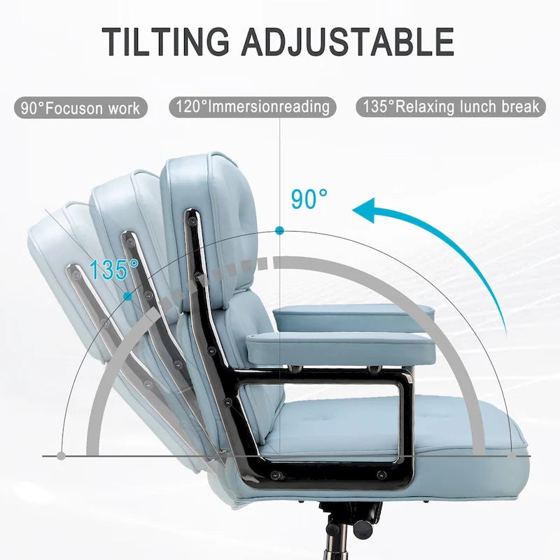 Fauteuil de bureau ergonomique en cuir capitonné à dossier mi-haut avec accoudoirs chromés
