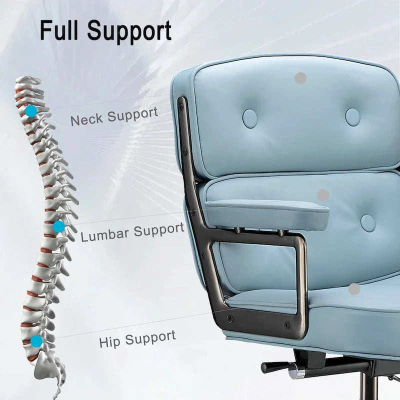 Fauteuil de bureau ergonomique en cuir capitonné à dossier mi-haut avec accoudoirs chromés