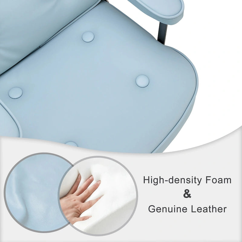 Fauteuil de bureau ergonomique en cuir capitonné à dossier mi-haut avec accoudoirs chromés