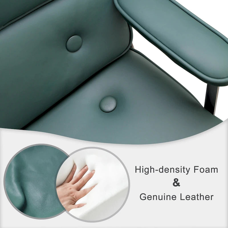 Fauteuil de bureau ergonomique en cuir capitonné à dossier mi-haut avec accoudoirs chromés