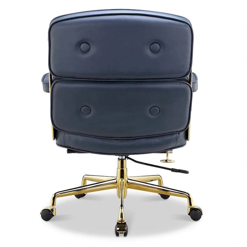 Fauteuil de bureau ergonomique en cuir capitonné à dossier mi-haut avec accoudoirs chromés