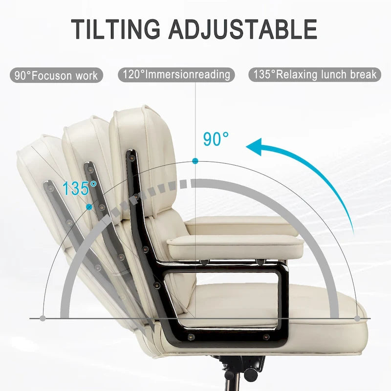 Fauteuil de bureau ergonomique en cuir capitonné à dossier mi-haut avec accoudoirs chromés