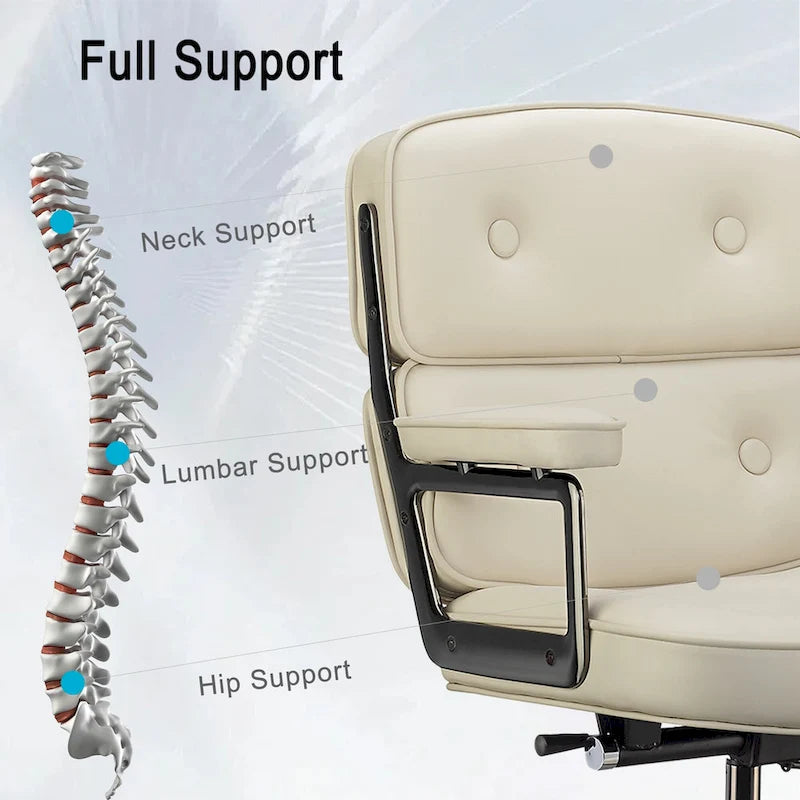 Fauteuil de bureau ergonomique en cuir capitonné à dossier mi-haut avec accoudoirs chromés