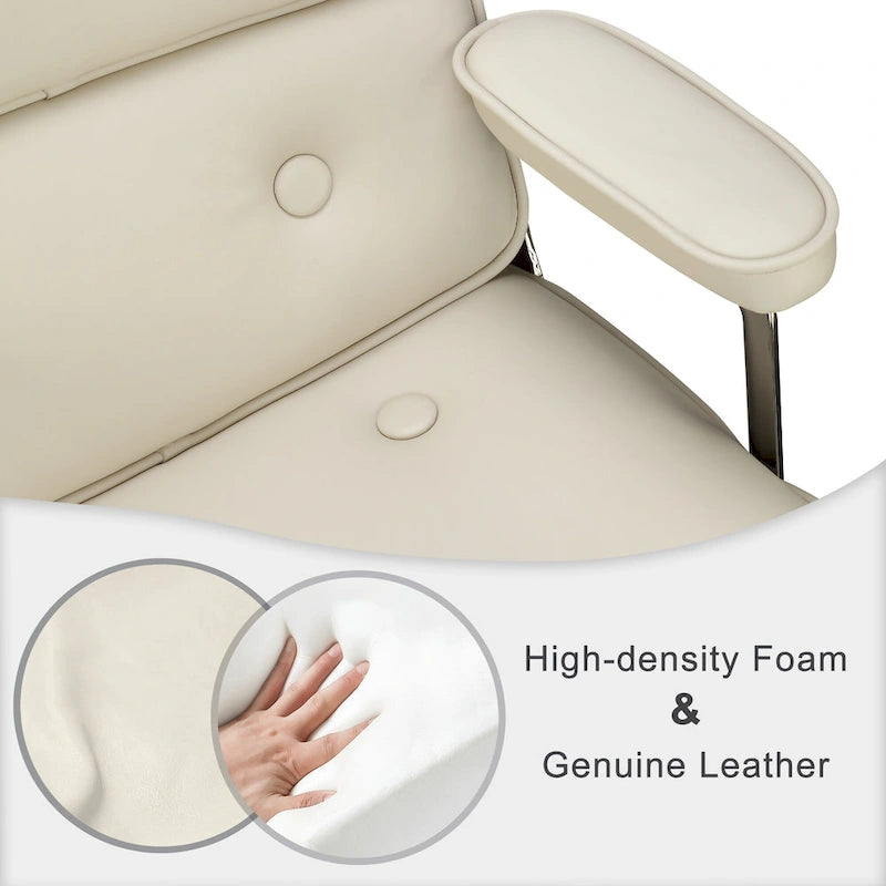 Fauteuil de bureau ergonomique en cuir capitonné à dossier mi-haut avec accoudoirs chromés