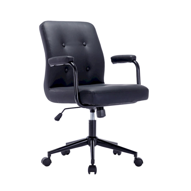 Chaise de bureau pivotante en similicuir à dossier mi-hauteur avec boutons touffetés, hauteur réglable, marron, blanc, noir