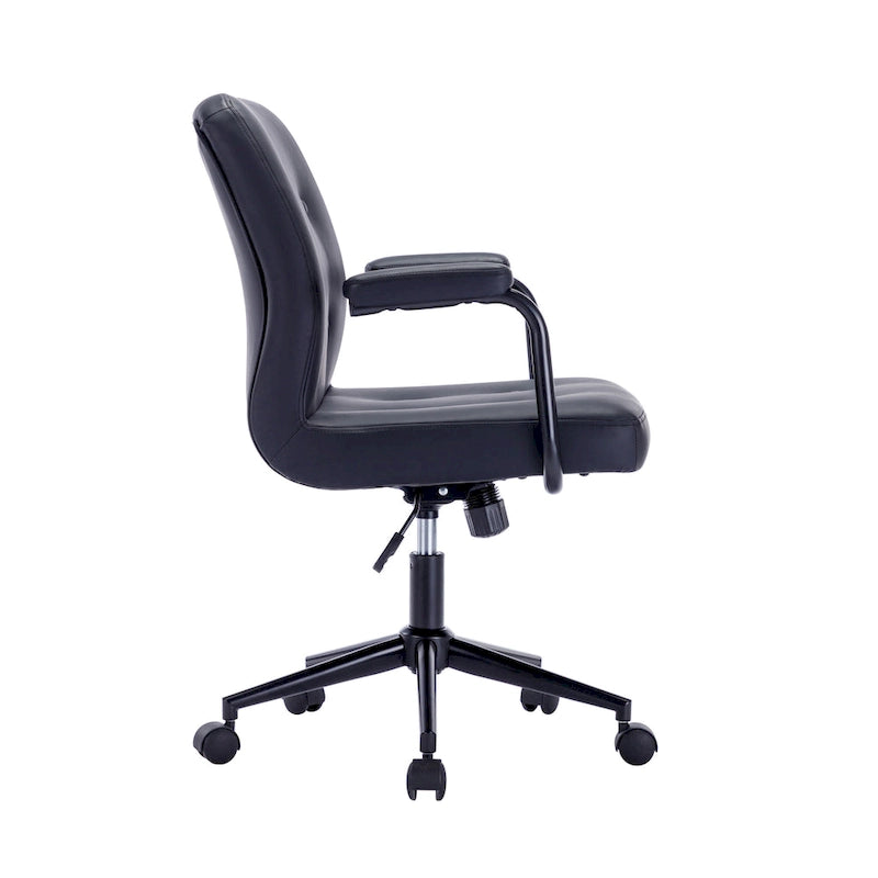 Chaise de bureau pivotante en similicuir à dossier mi-hauteur avec boutons touffetés, hauteur réglable, marron, blanc, noir