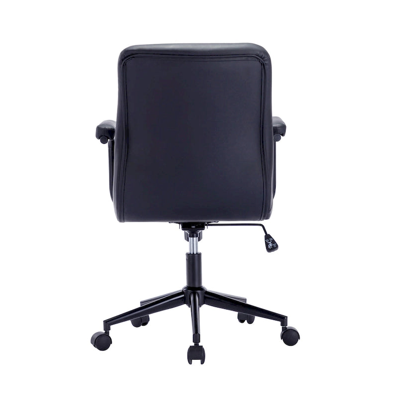 Chaise de bureau pivotante en similicuir à dossier mi-hauteur avec boutons touffetés, hauteur réglable, marron, blanc, noir
