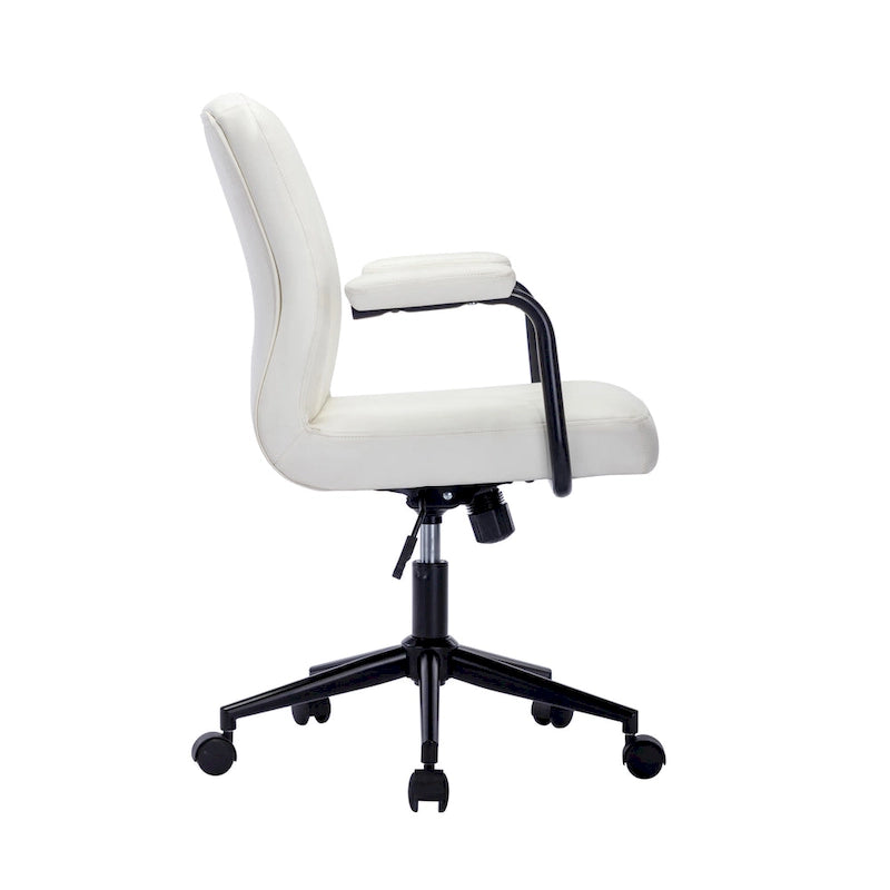 Chaise de bureau pivotante en similicuir à dossier mi-hauteur avec boutons touffetés, hauteur réglable, marron, blanc, noir
