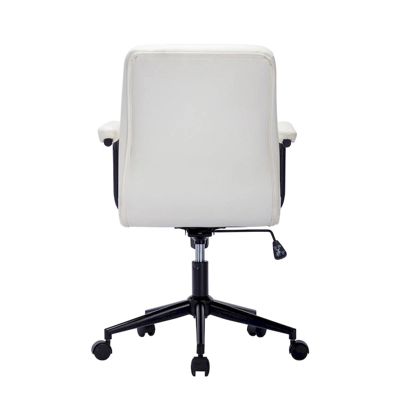 Chaise de bureau pivotante en similicuir à dossier mi-hauteur avec boutons touffetés, hauteur réglable, marron, blanc, noir