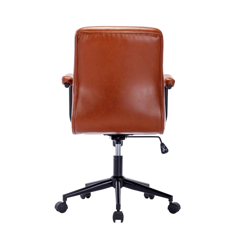 Chaise de bureau pivotante en similicuir à dossier mi-hauteur avec boutons touffetés, hauteur réglable, marron, blanc, noir
