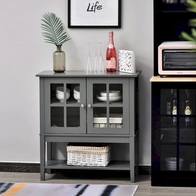 Modern Kitchen Sideboard Buffet Cabinet with Glass Doors, White & Grey