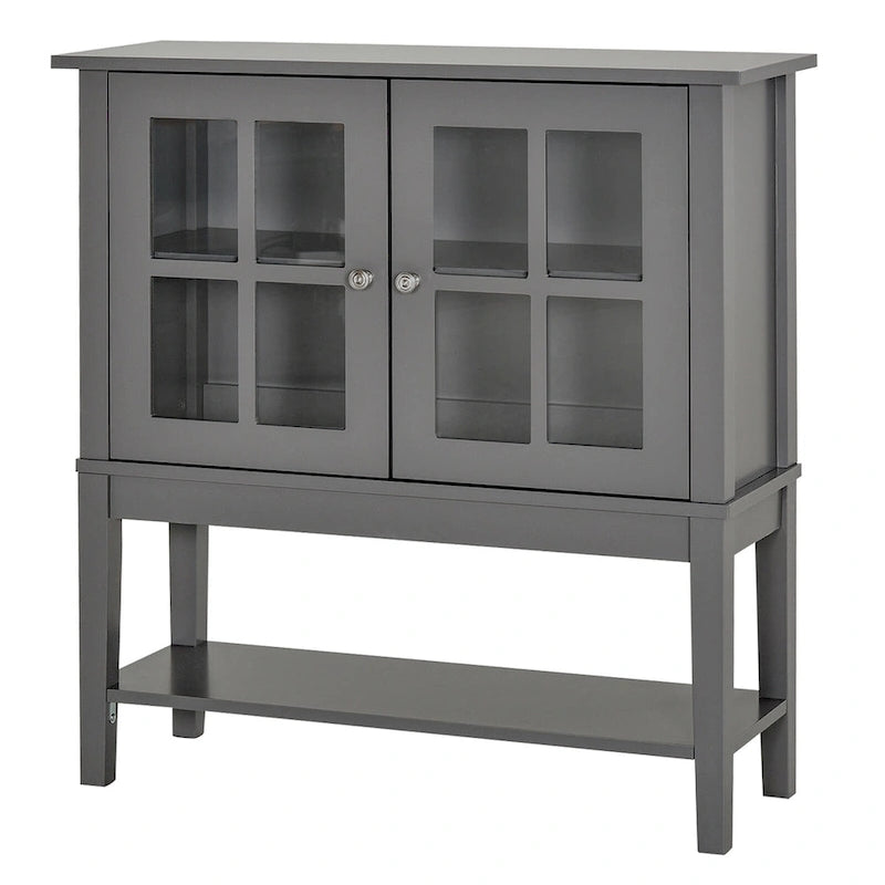 Buffet de cuisine moderne avec portes vitrées, blanc et gris