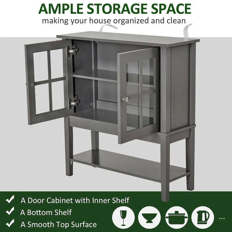 Buffet de cuisine moderne avec portes vitrées, blanc et gris