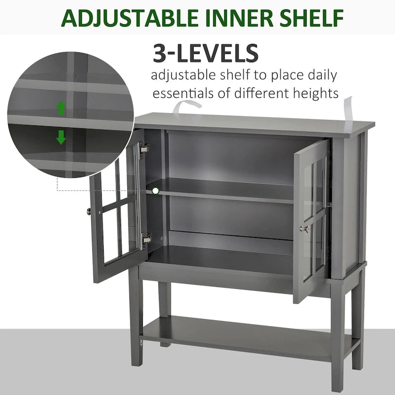 Buffet de cuisine moderne avec portes vitrées, blanc et gris