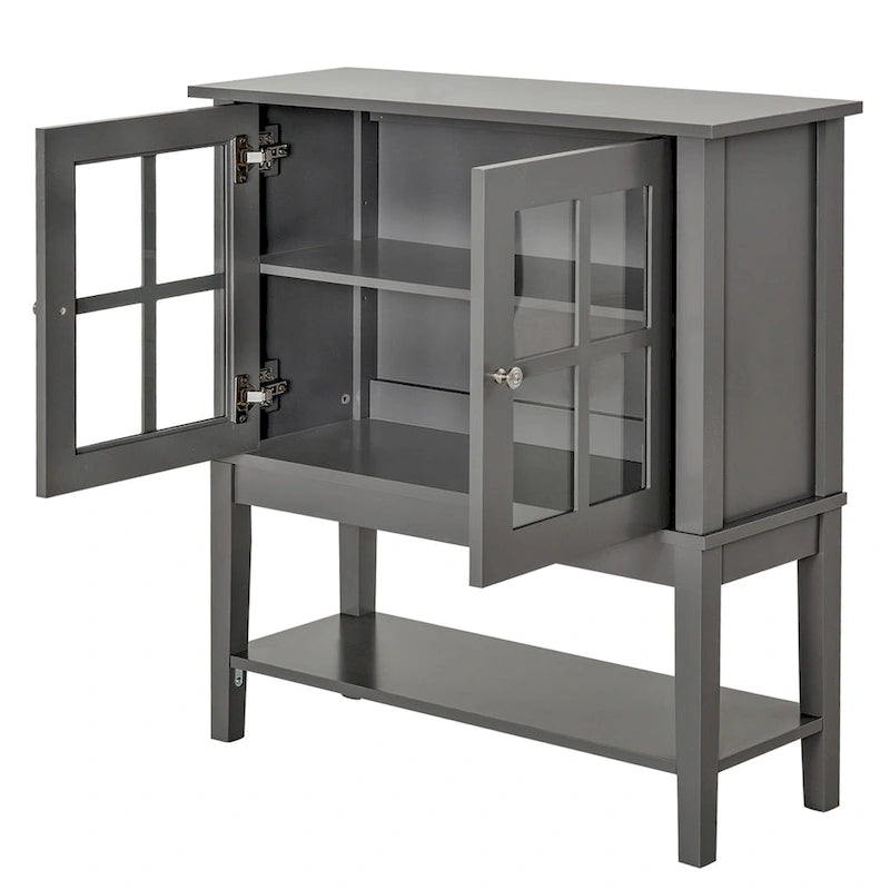 Buffet de cuisine moderne avec portes vitrées, blanc et gris