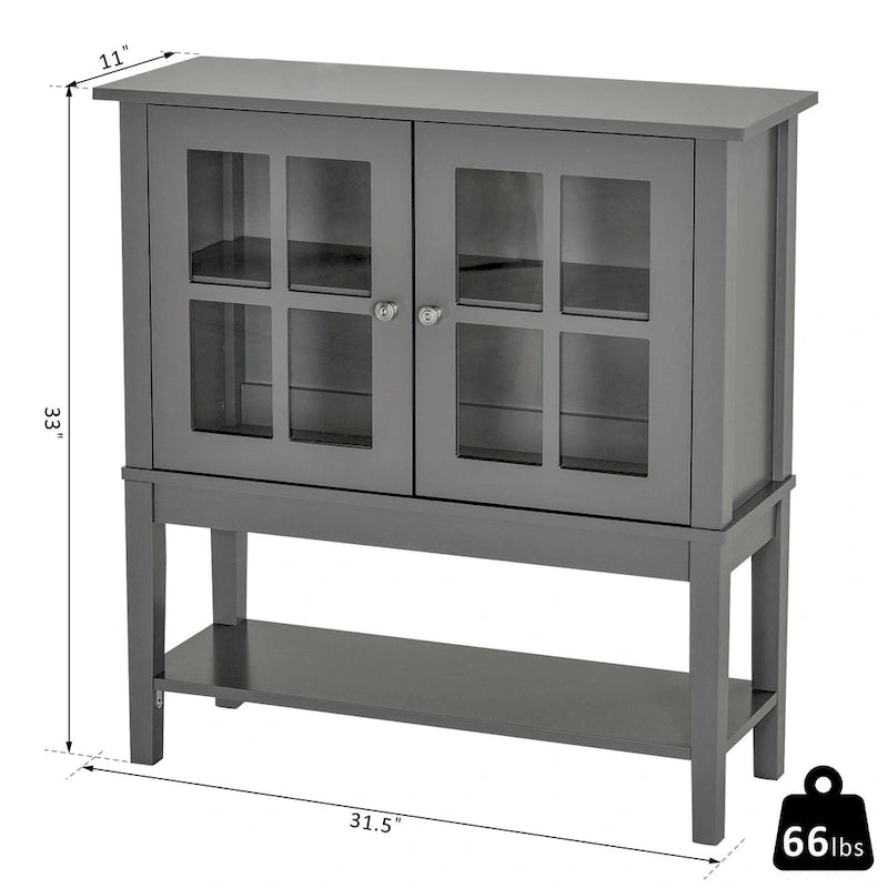 Buffet de cuisine moderne avec portes vitrées, blanc et gris