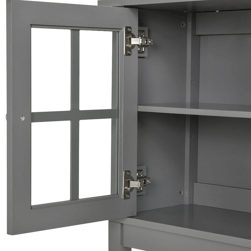 Buffet de cuisine moderne avec portes vitrées, blanc et gris