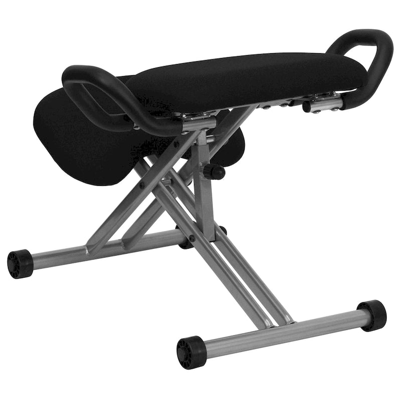 Chaise ergonomique à genoux en tissu noir avec poignées rembourrées et roulettes