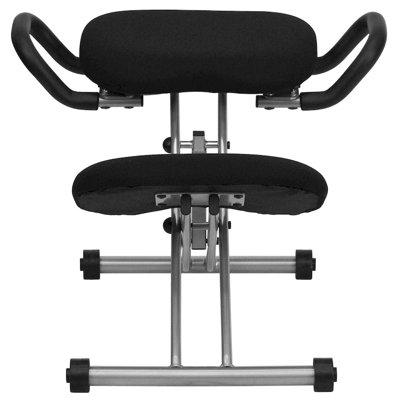 Chaise ergonomique à genoux en tissu noir avec poignées rembourrées et roulettes