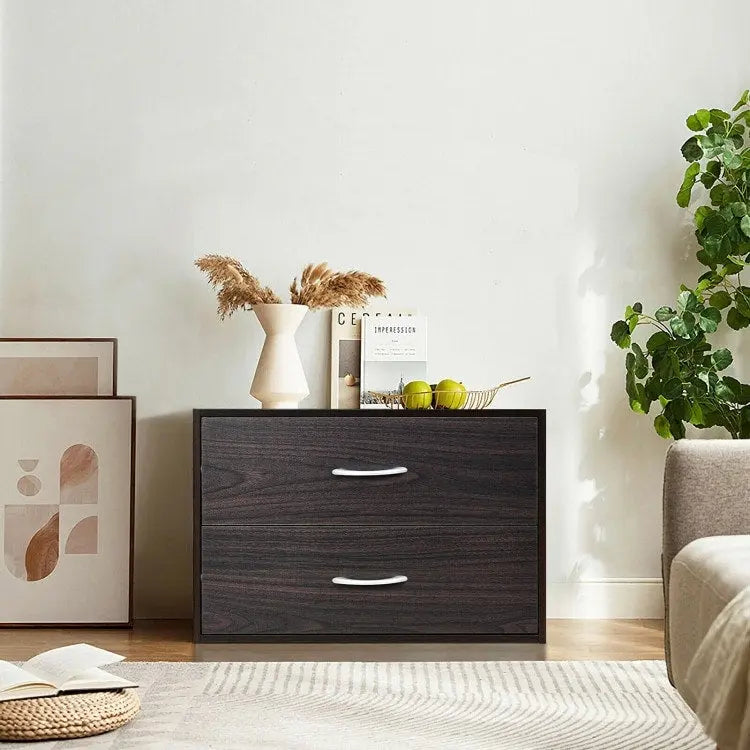 2-Drawer Horizontal Storage Cabinet Dresser Chest Dark Brown