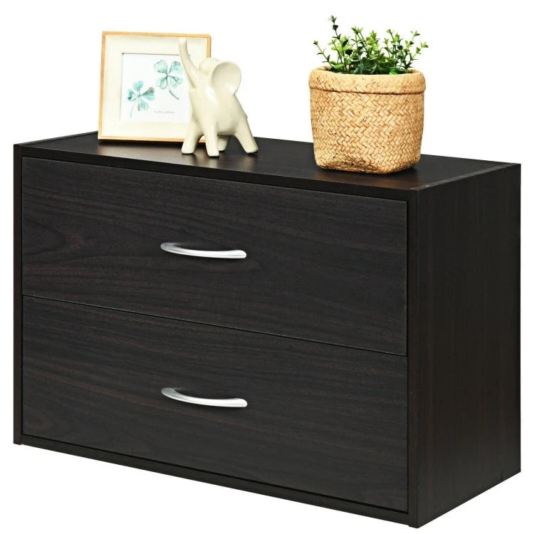 Commode de rangement horizontale à 2 tiroirs, brun foncé