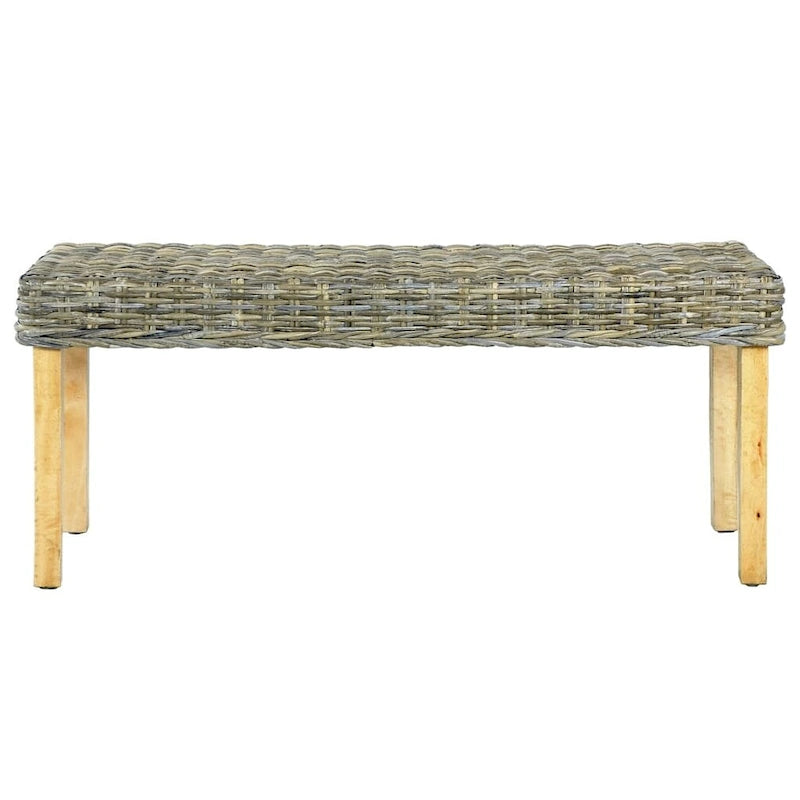 Banc en rotin naturel Kubu avec pieds en manguier massif marron