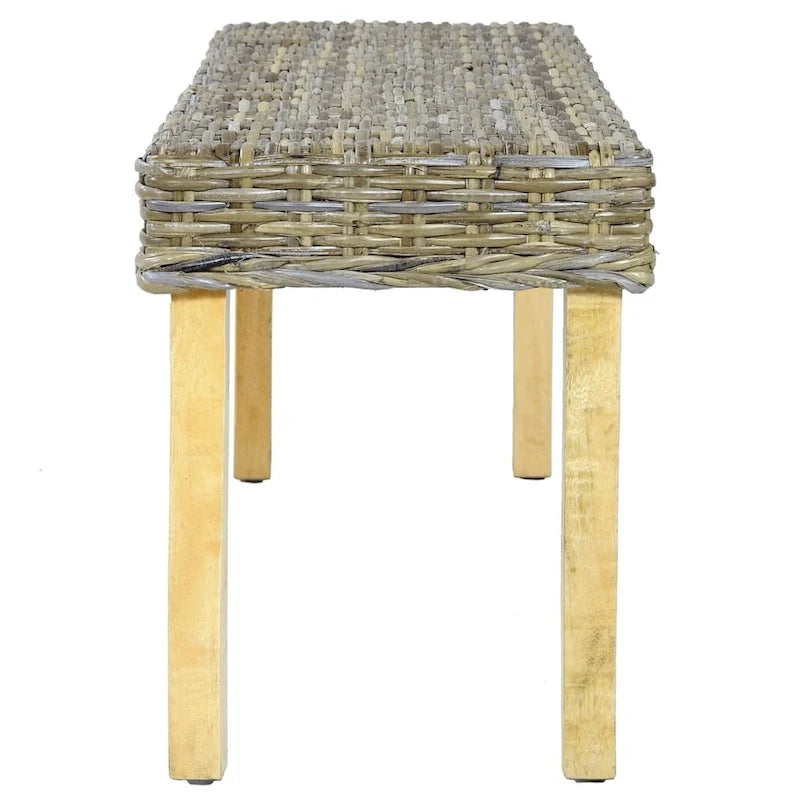 Banc en rotin naturel Kubu avec pieds en manguier massif marron