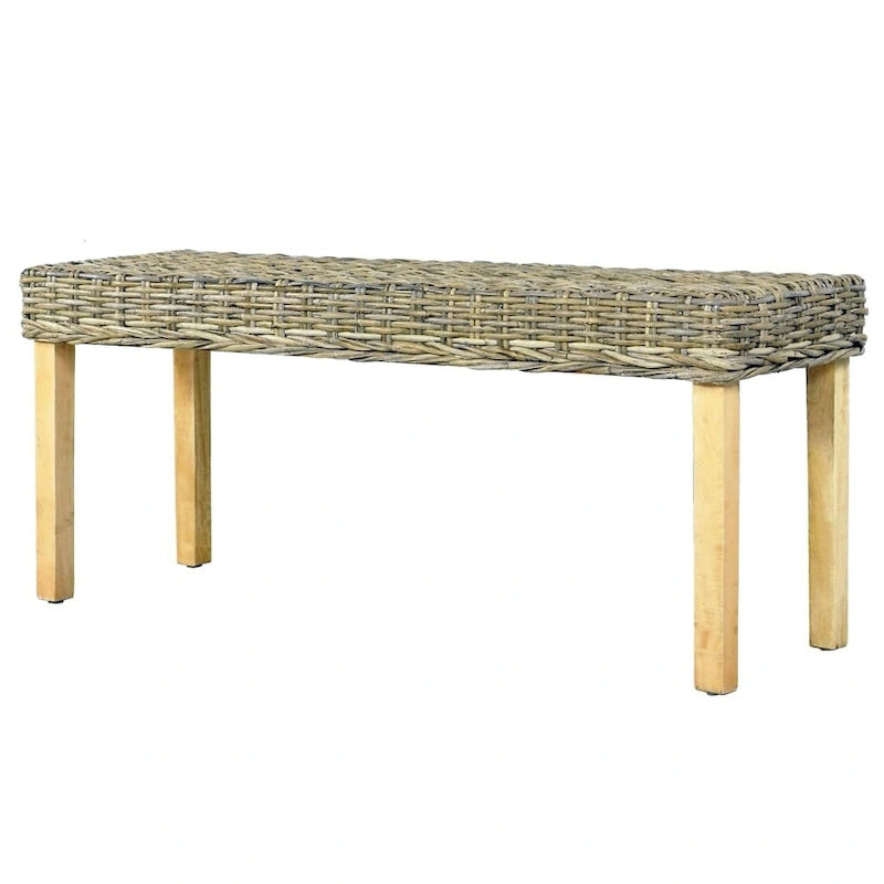 Banc en rotin naturel Kubu avec pieds en manguier massif marron
