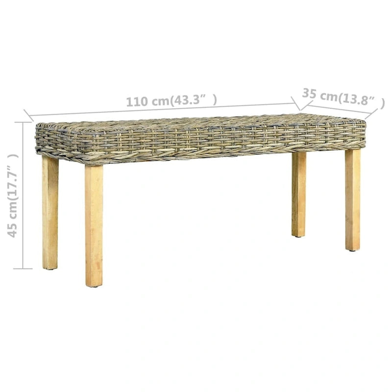 Banc en rotin naturel Kubu avec pieds en manguier massif marron