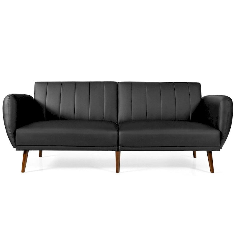 Canapé-lit futon convertible en similicuir PU noir avec dossier divisé réglable