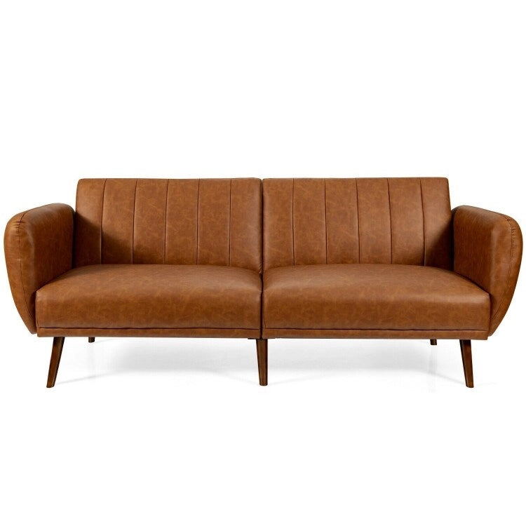 Canapé-lit futon convertible en similicuir PU noir avec dossier divisé réglable