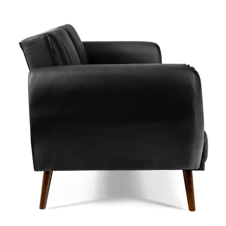 Canapé-lit futon convertible en similicuir PU noir avec dossier divisé réglable