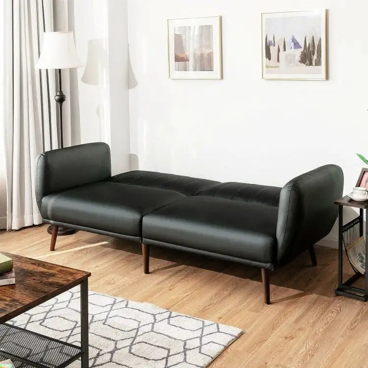 Canapé-lit futon convertible en similicuir PU noir avec dossier divisé réglable