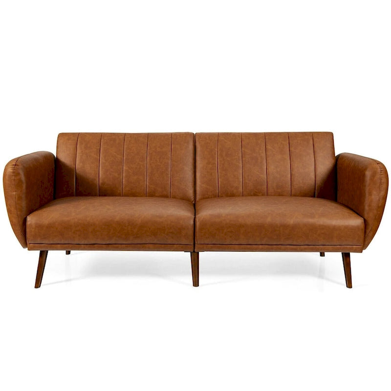 Canapé-lit futon convertible en similicuir PU noir avec dossier divisé réglable