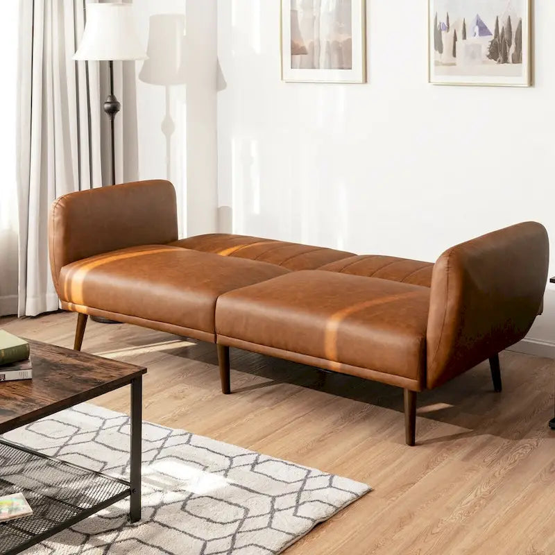 Canapé-lit futon convertible en similicuir PU noir avec dossier divisé réglable