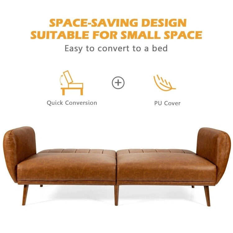 Canapé-lit futon convertible en similicuir PU noir avec dossier divisé réglable