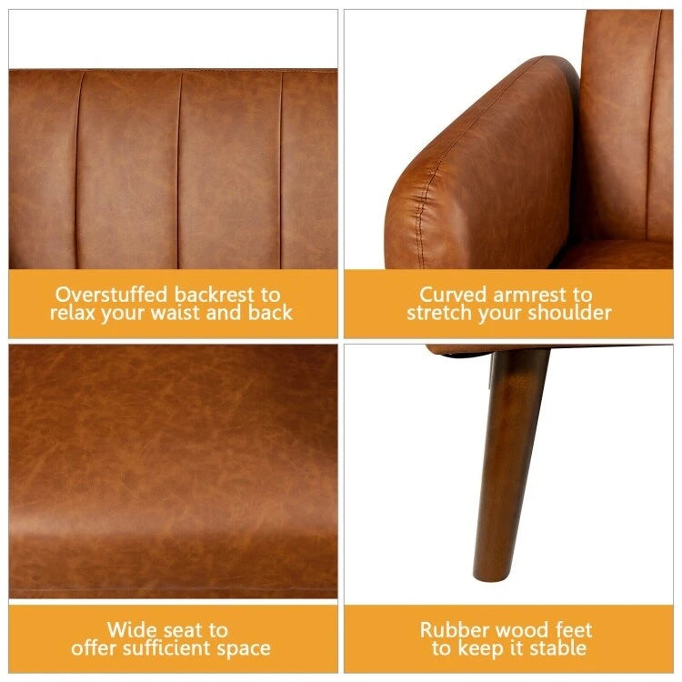 Canapé-lit futon convertible en similicuir PU noir avec dossier divisé réglable
