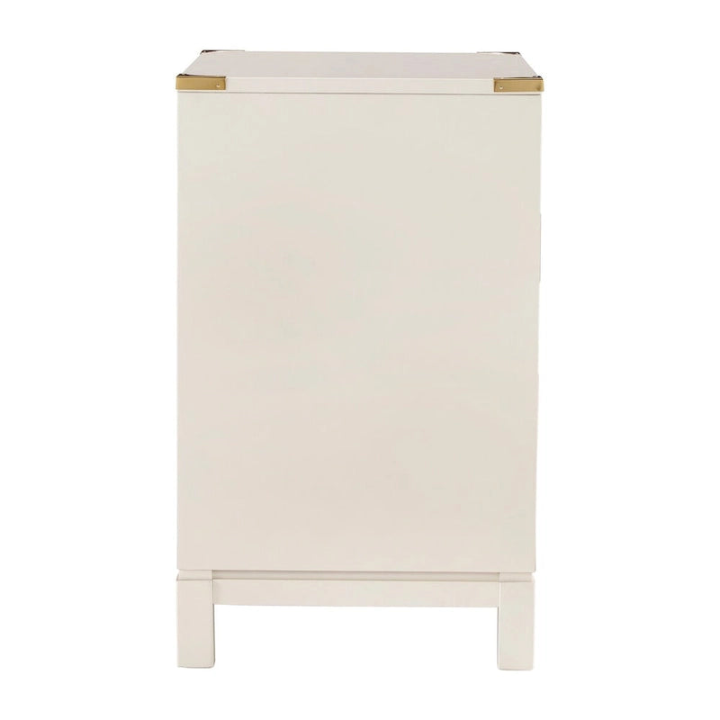 Table de chevet 3 tiroirs collection Campaign avec ferrures dorées, gris expresso blanc
