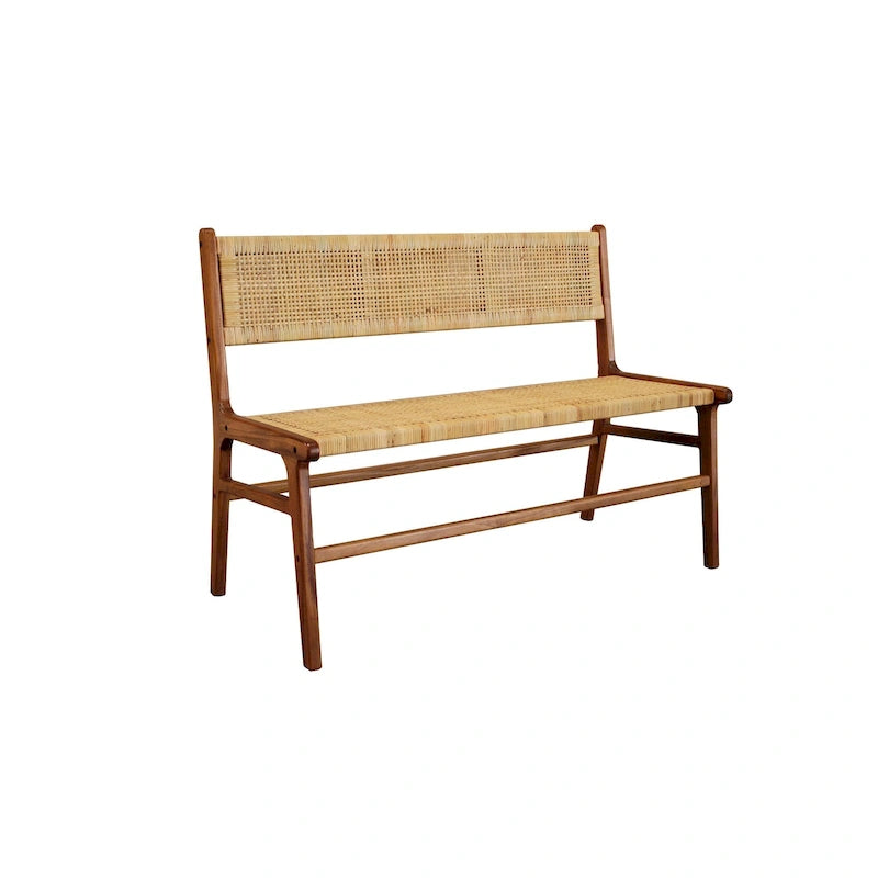 Banc avec assise en rotin tressé et dossier en bois massif Caramel Naturel
