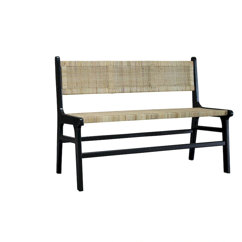 Banc avec assise en rotin tressé et dossier en bois massif Caramel Naturel
